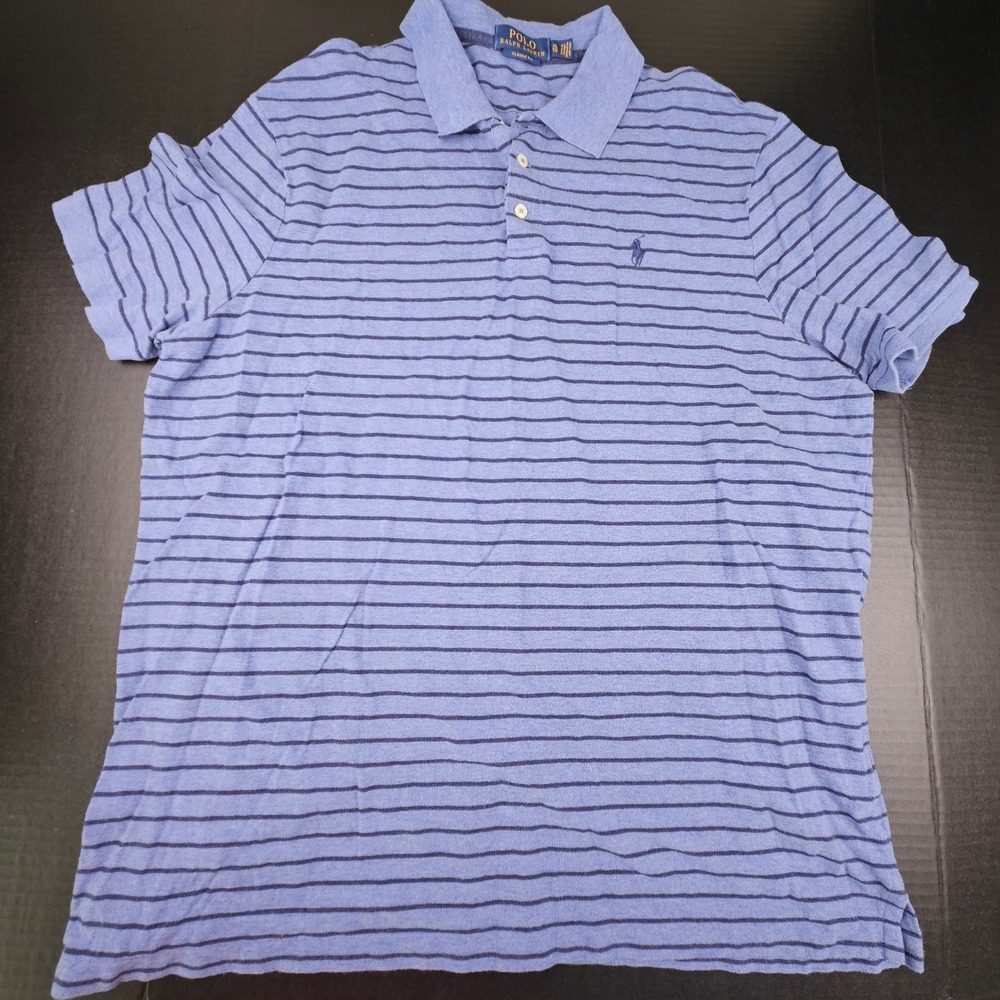 Polo Ralph Lauren Mens XL Classic Fit Striped Polo Shirt Blue Navy Vacation